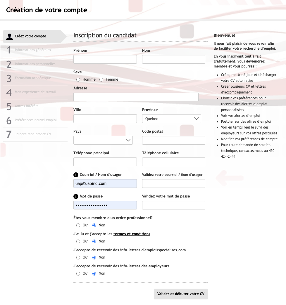 Remplissez votre CV automatisé!