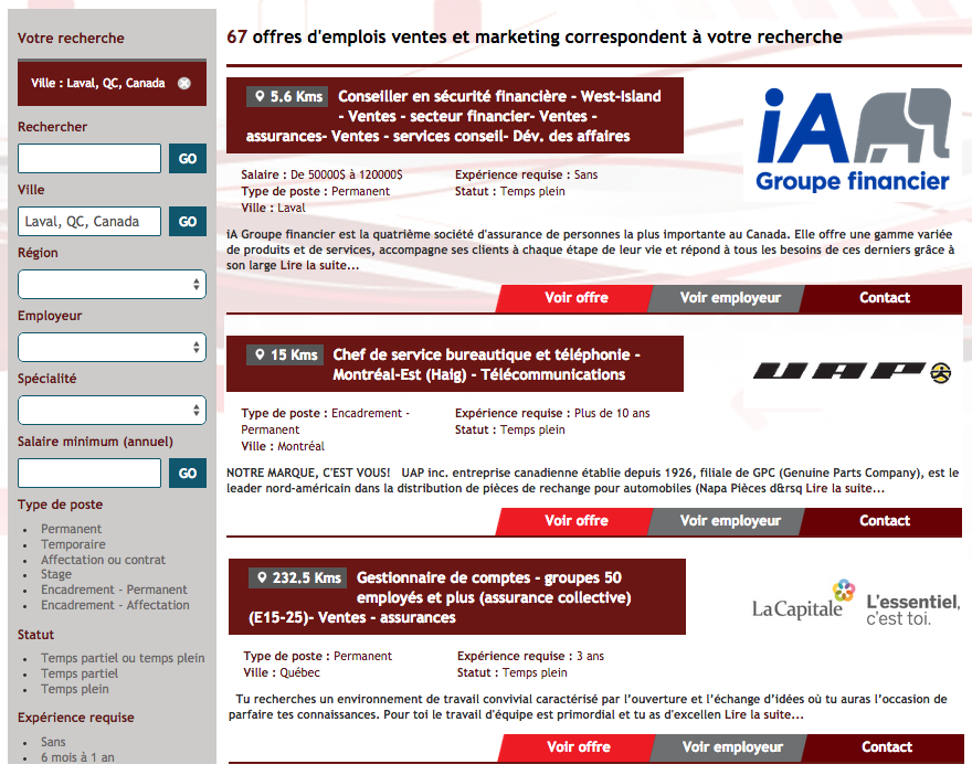 Géolocalisation dans les offres d'emploi - Statistiques de clics - emploisenventesmarketing.com